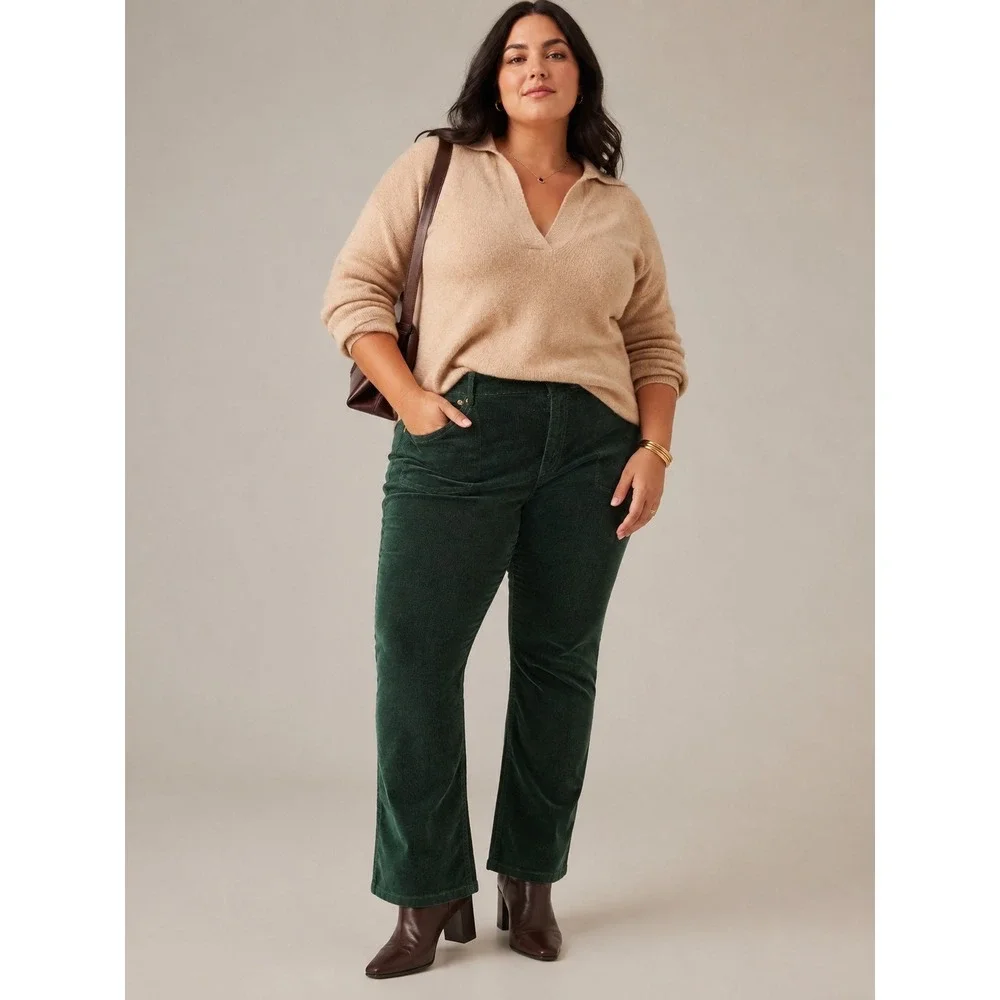 Coldwater Creek Green Stretch Corduroy Straight Leg Pants Sz 18 Academia Preppy
